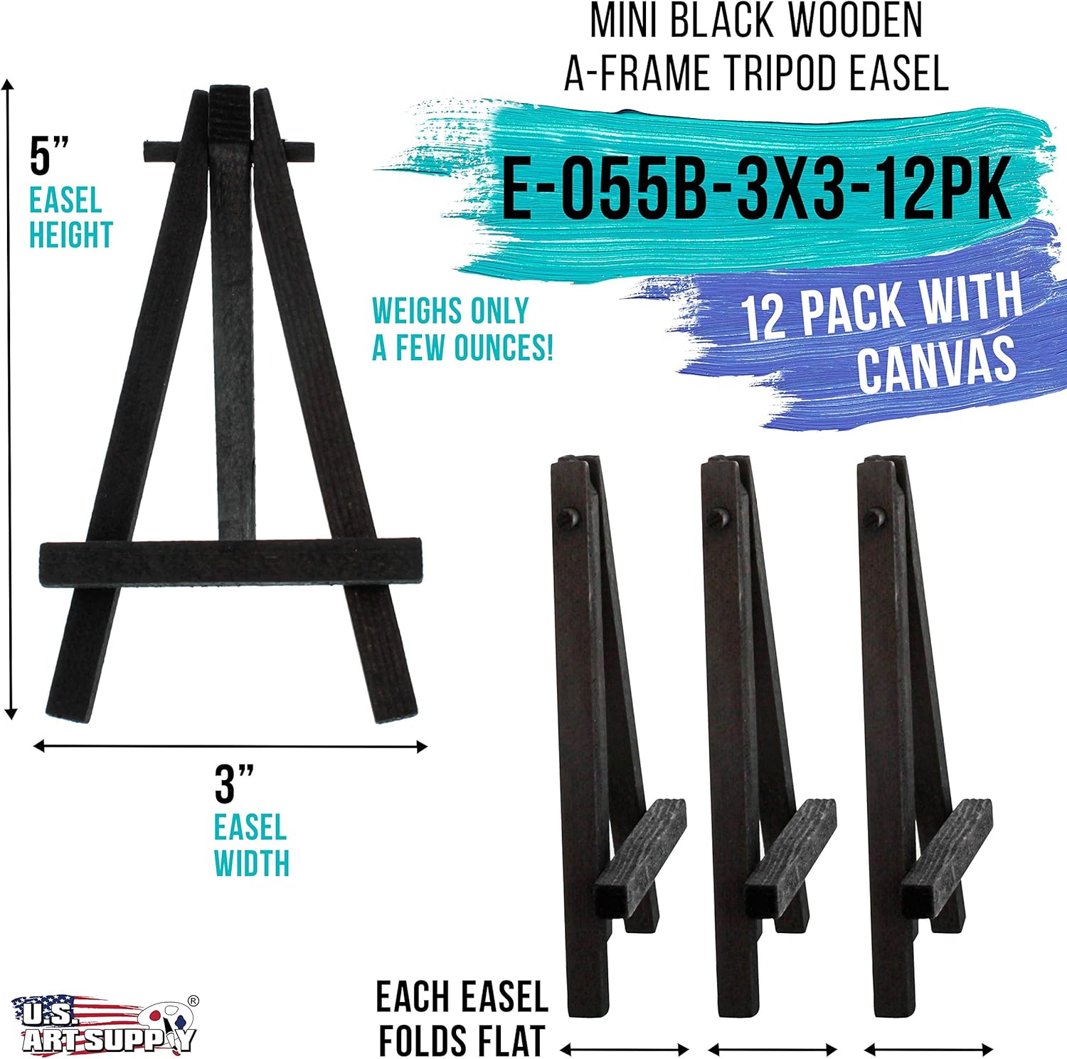 3 x 3 Stretched Canvas with 5 Mini Easel Kit 12 Pack