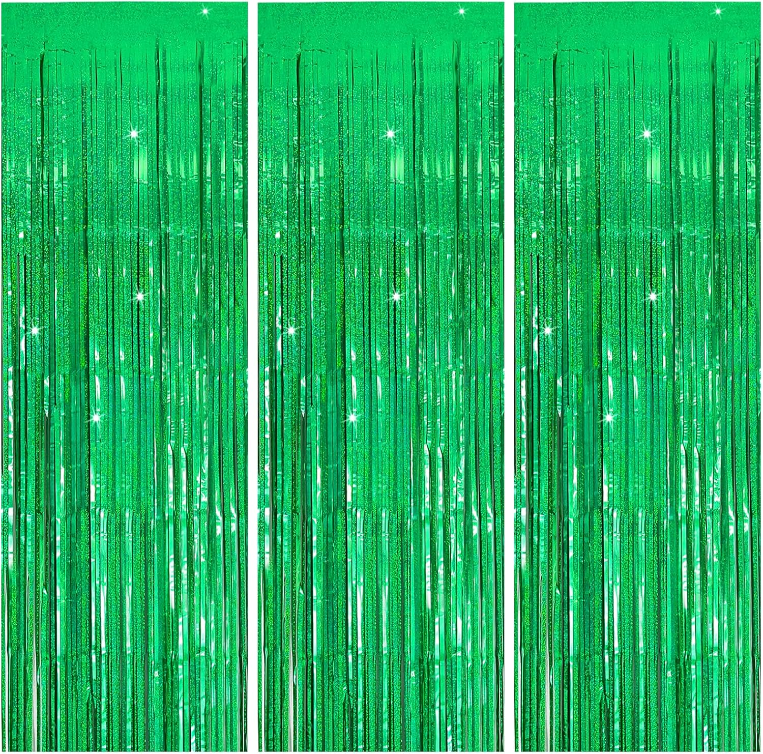 3 Pack Green Foil Fringe Backdrop for Party Decorations