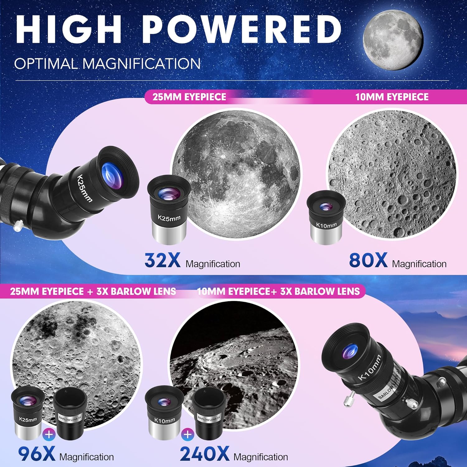 HUGERSTAR High-Powered 90mm Refractor Telescope with AZ Mount and Tripod