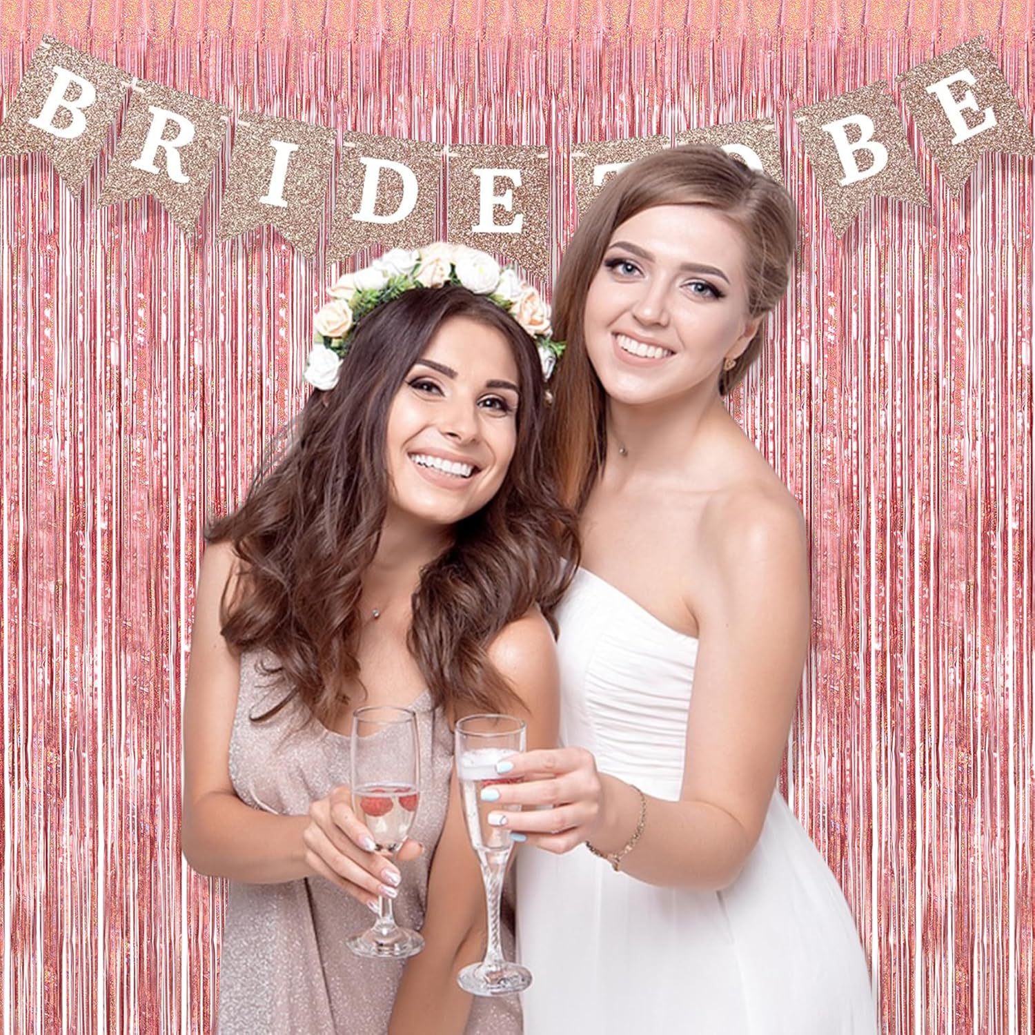 Braveshine Rose Gold Metallic Tinsel Backdrop 2Pcs