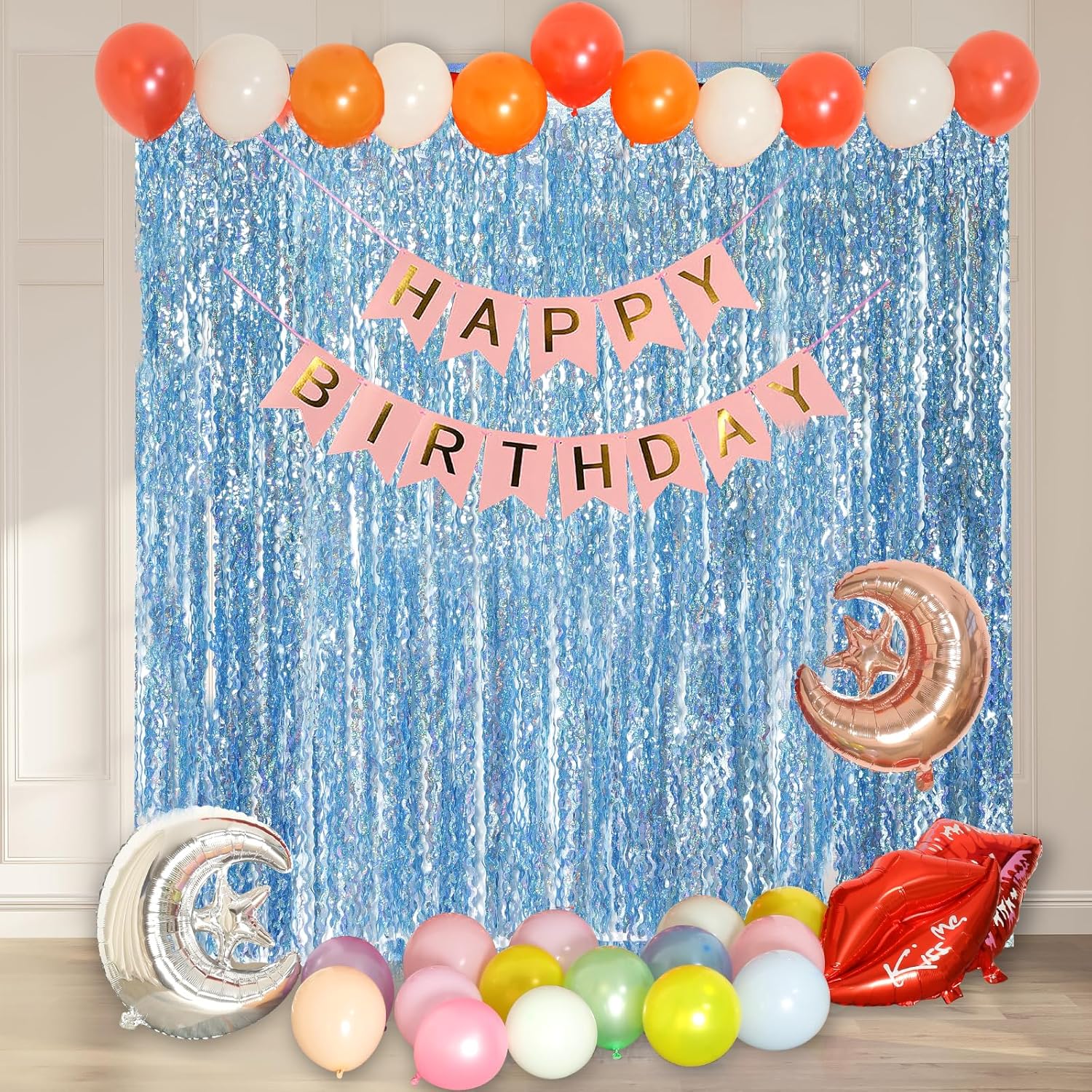 4 Pack Wavy Blue Foil Backdrop Streamers for Parties