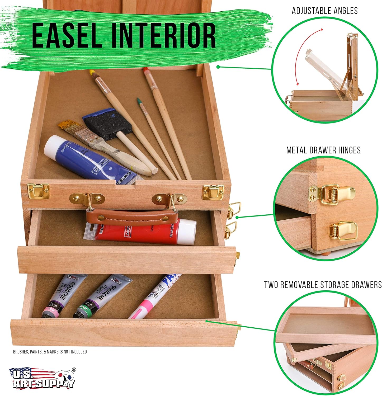 US Art Supply Extra Large 2 Drawer Wood Easel with Storage