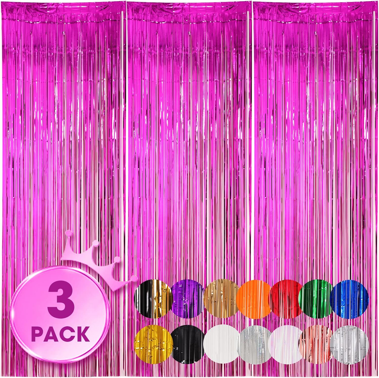 3 Pack Pink Foil Fringe Backdrop Curtains for Parties