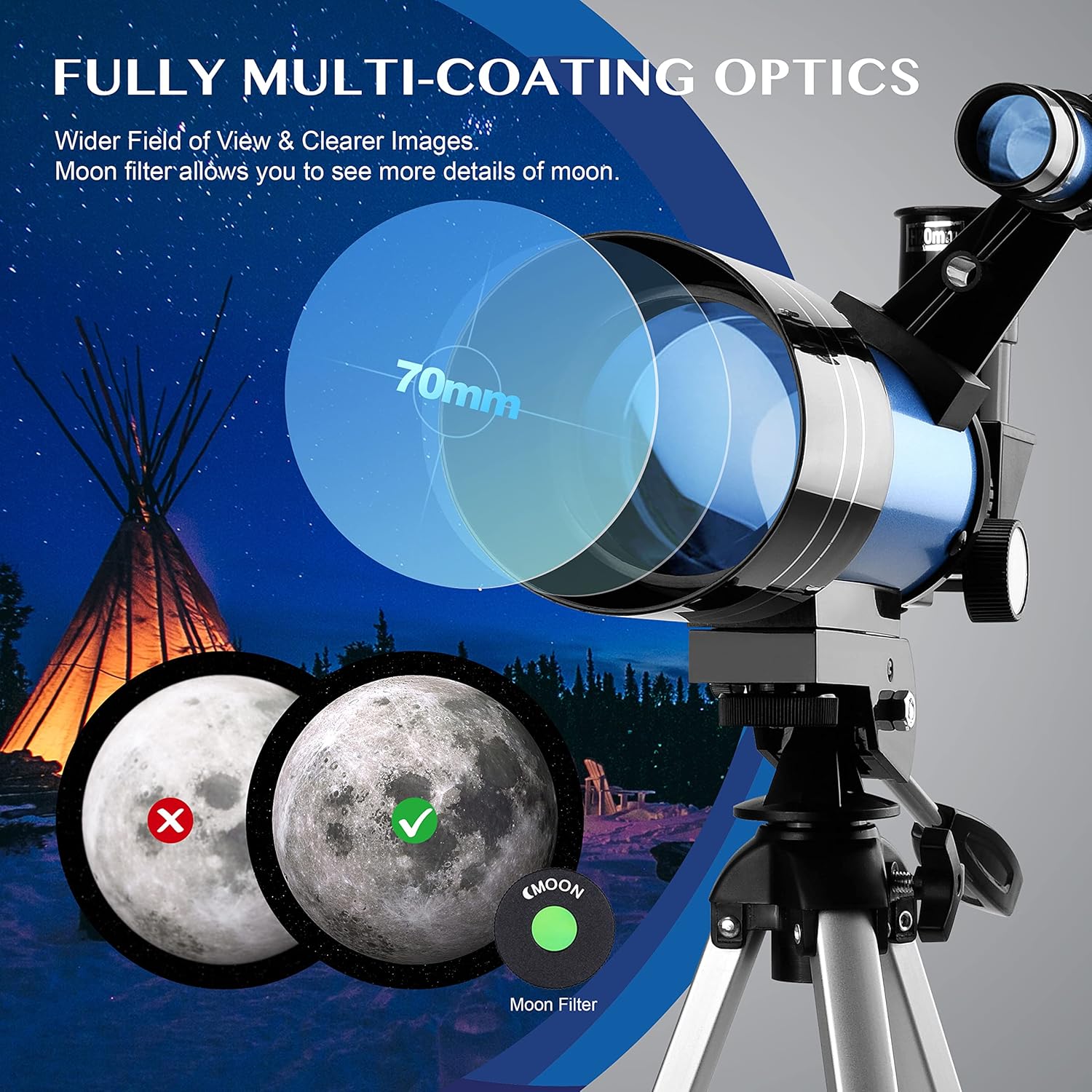 AOMEKIE 70mm Telescope with 300mm Tripod and Smartphone Adapter for Beginners