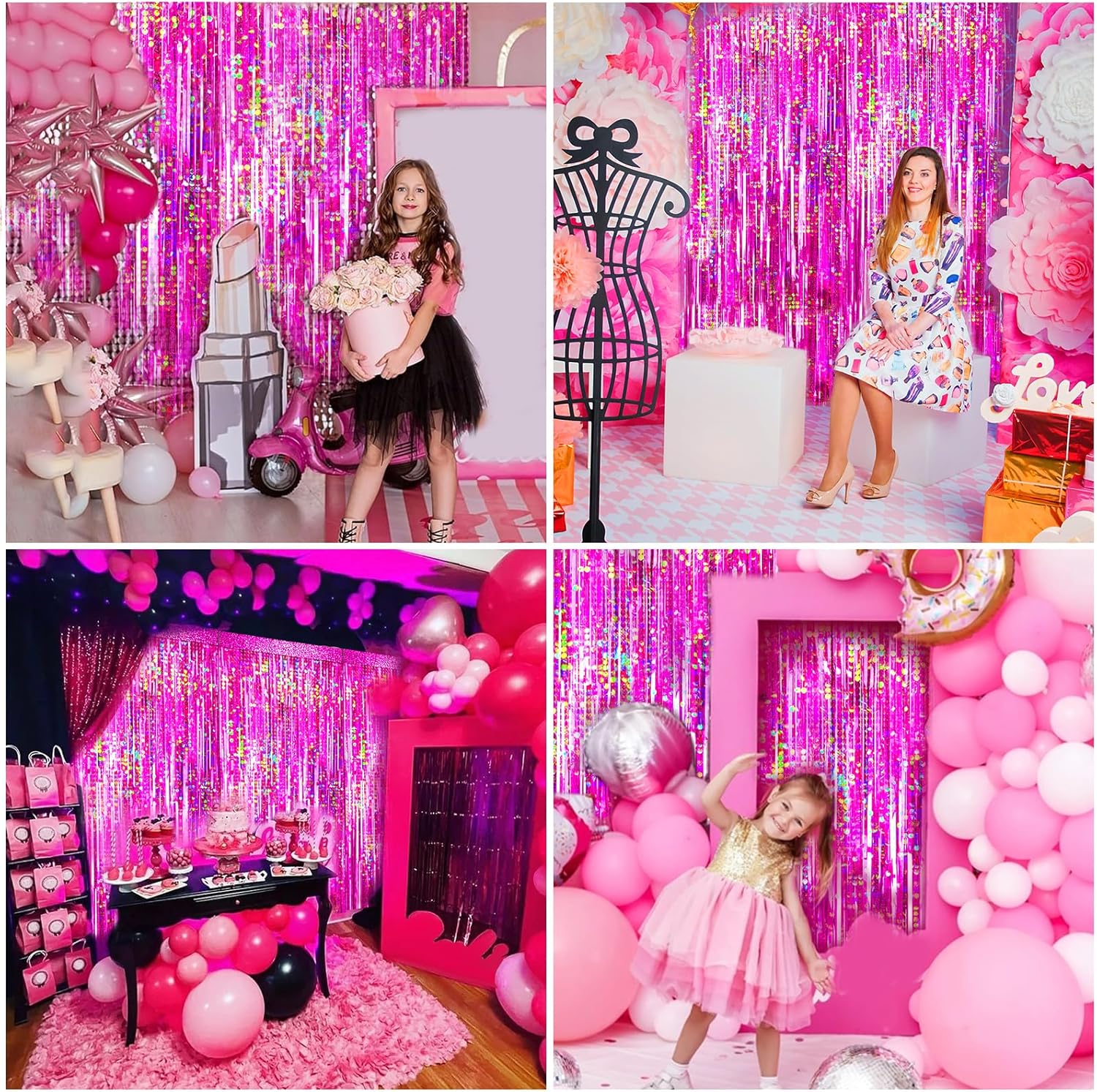 4-Pack Hot Pink Foil Fringe Backdrop