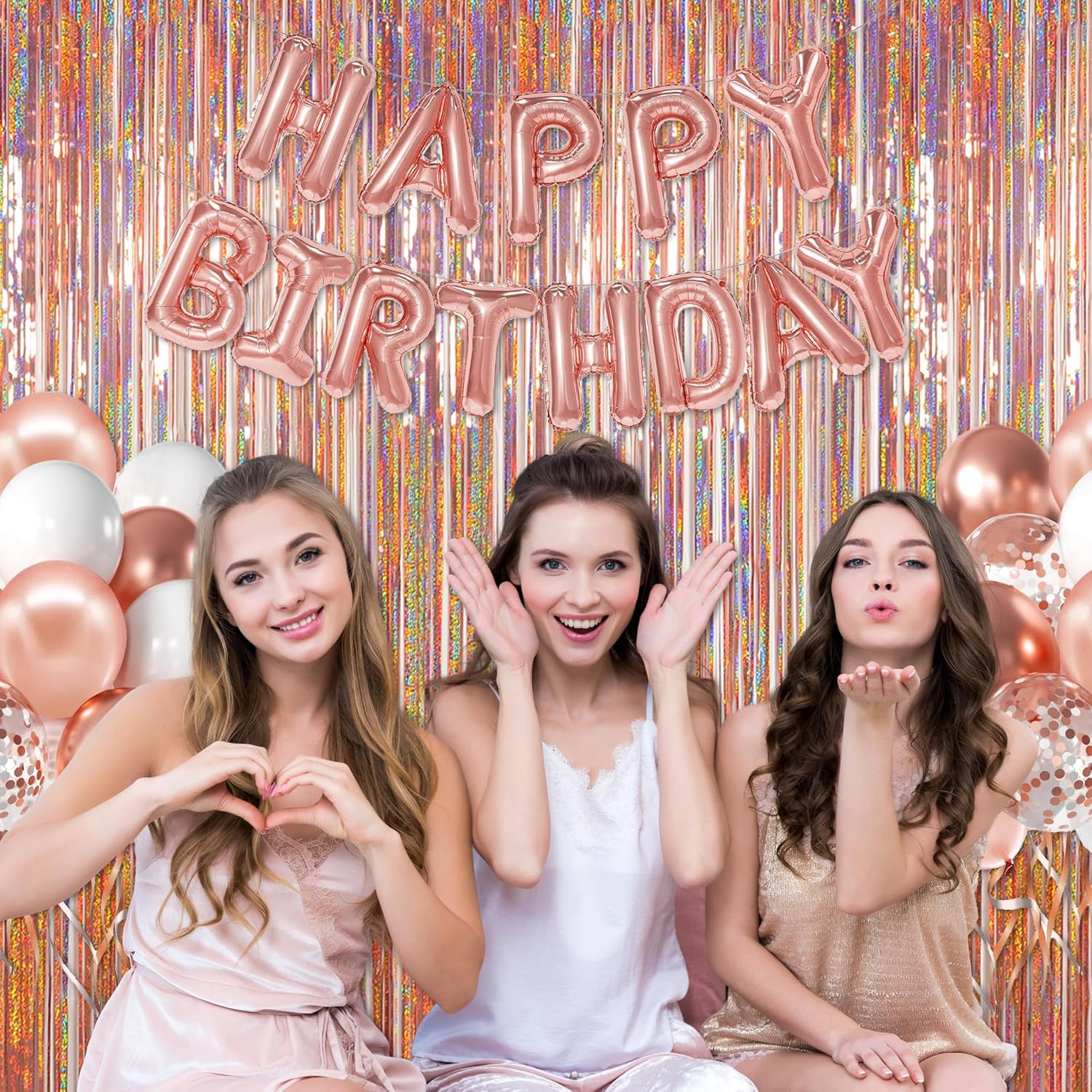 Melsan Foil Fringe Backdrop 2 Pack Rose Gold