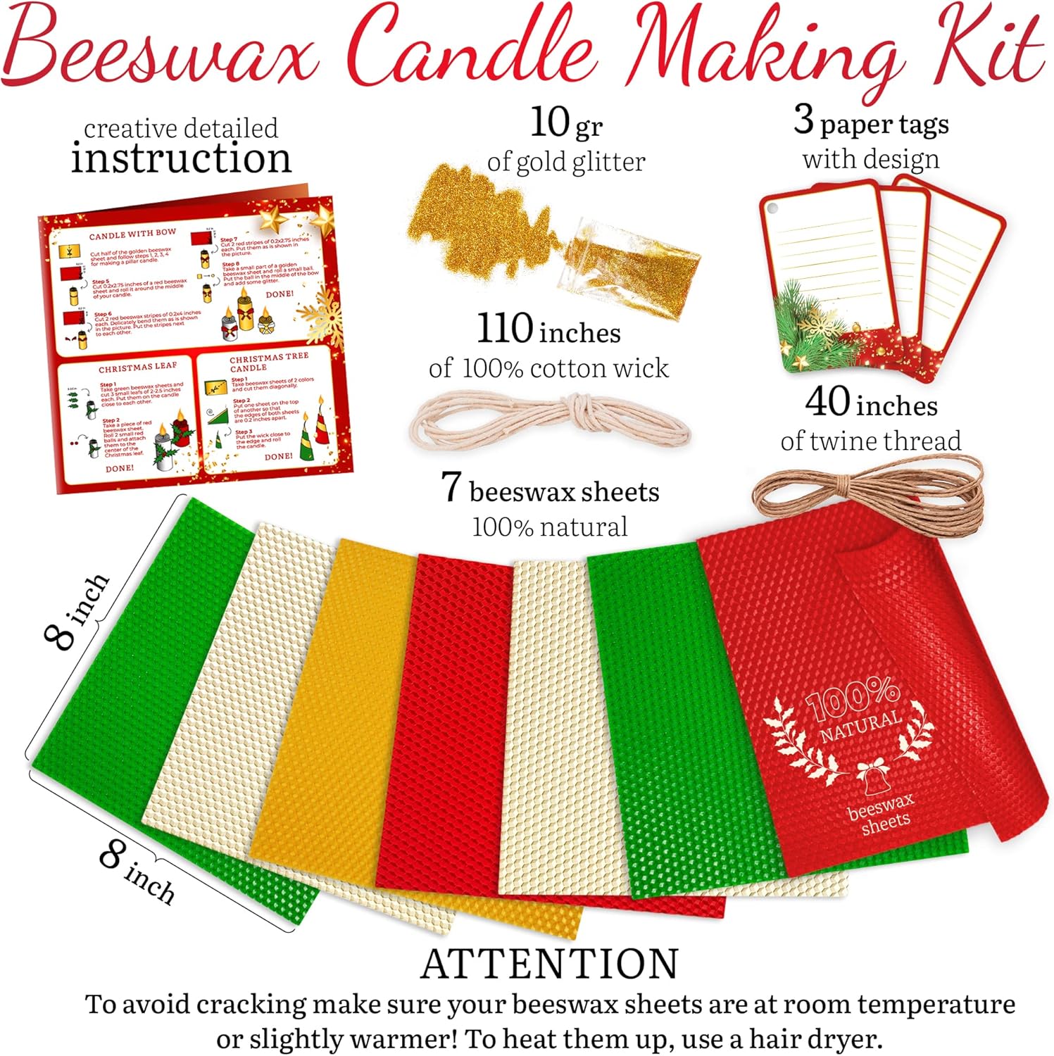 Christmas Candle Rolling Kit - DIY Beeswax Candle Making for All Ages