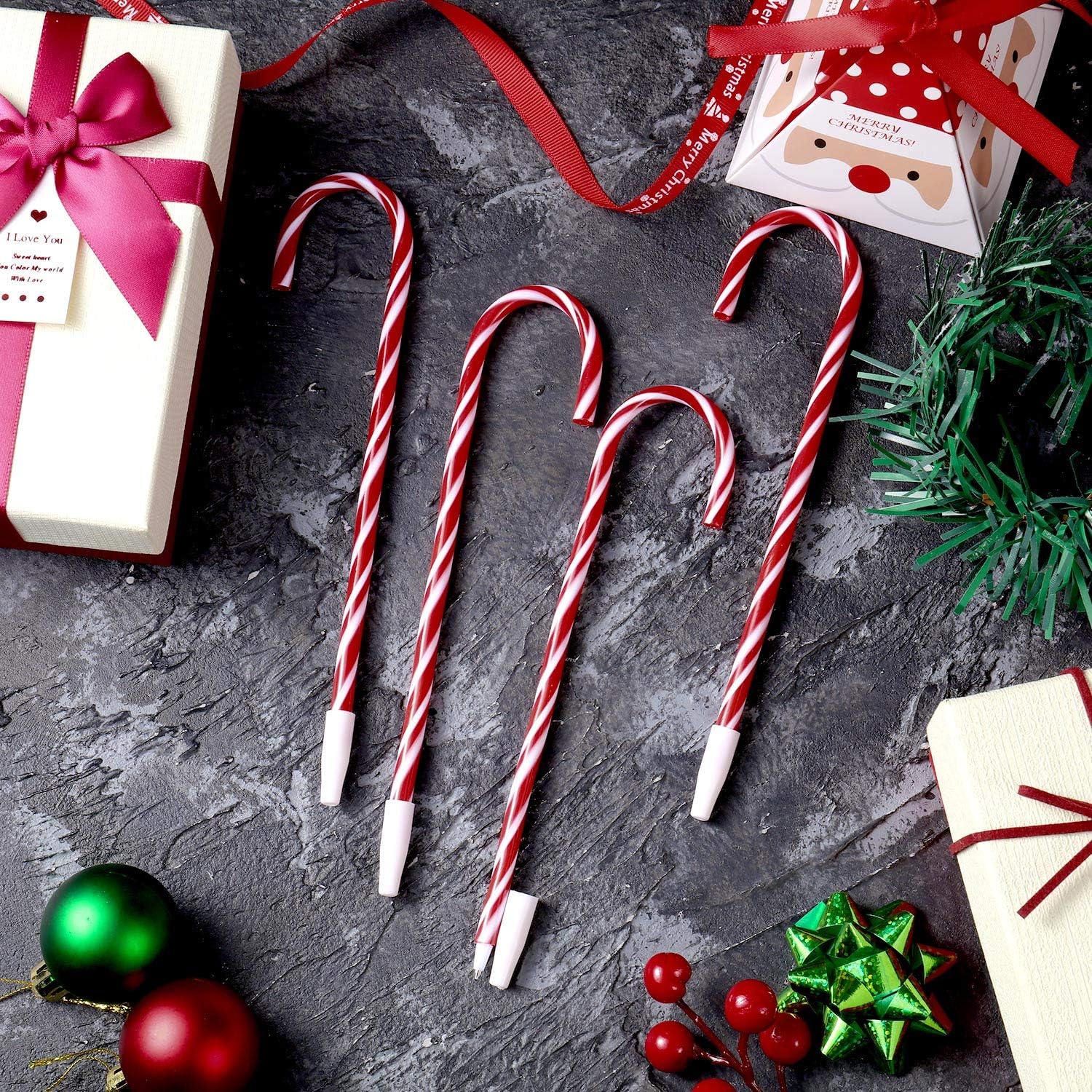 Outus 96 Piece Christmas Candy Cane Pens with Black Ink