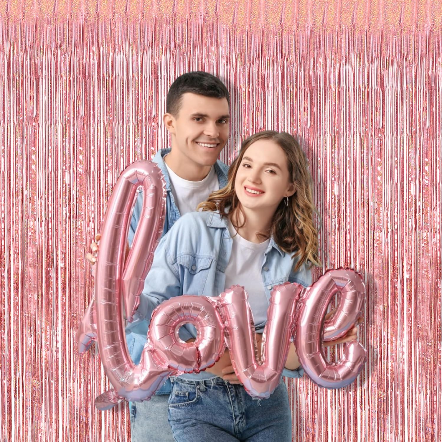 Braveshine Rose Gold Metallic Tinsel Backdrop 2Pcs