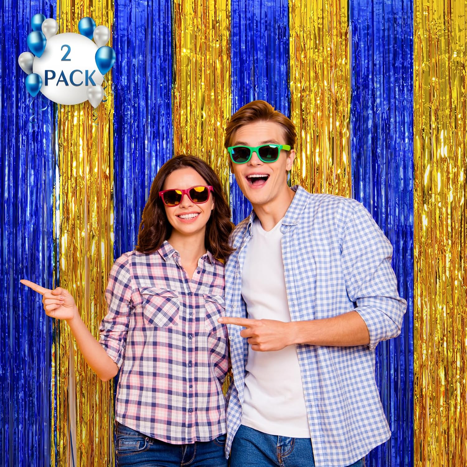LOLStar 2 Pack Blue and Gold Foil Fringe Curtains