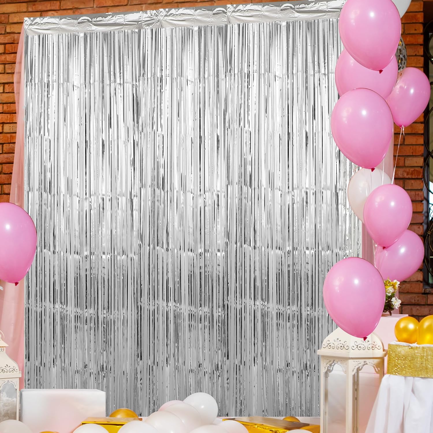 Crosize 3 Pack Silver Foil Fringe Backdrop Curtains