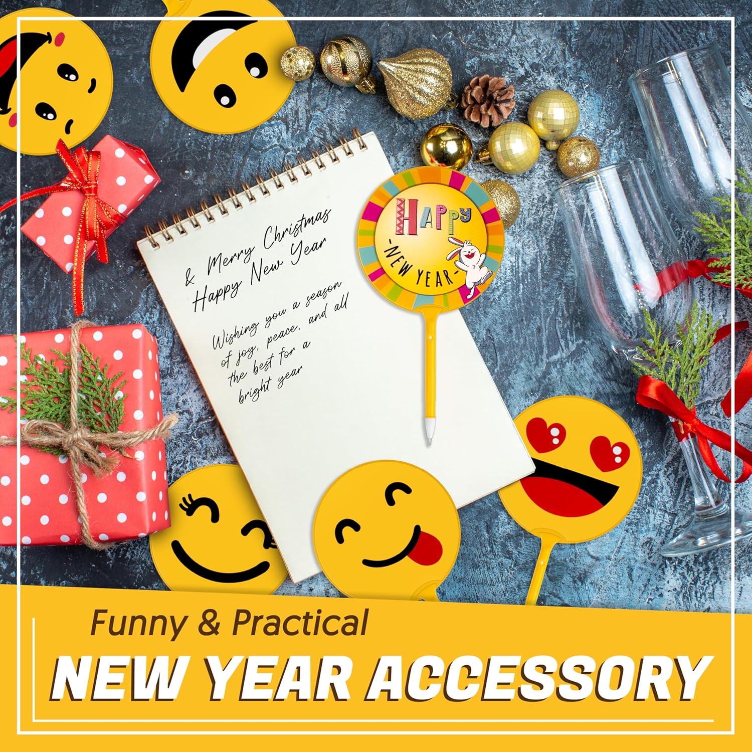 10 Pcs Happy New Year Pens with Smiley Emoji