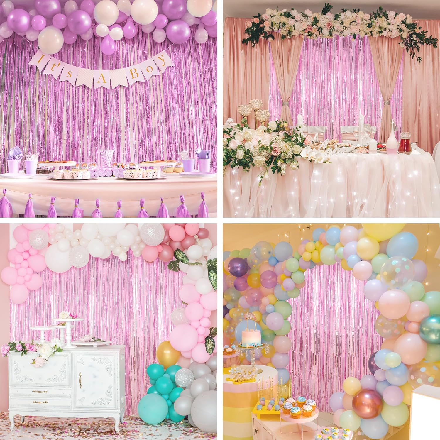 Crosize 2 Pack 33x99ft Pink Foil Fringe Backdrop Curtains