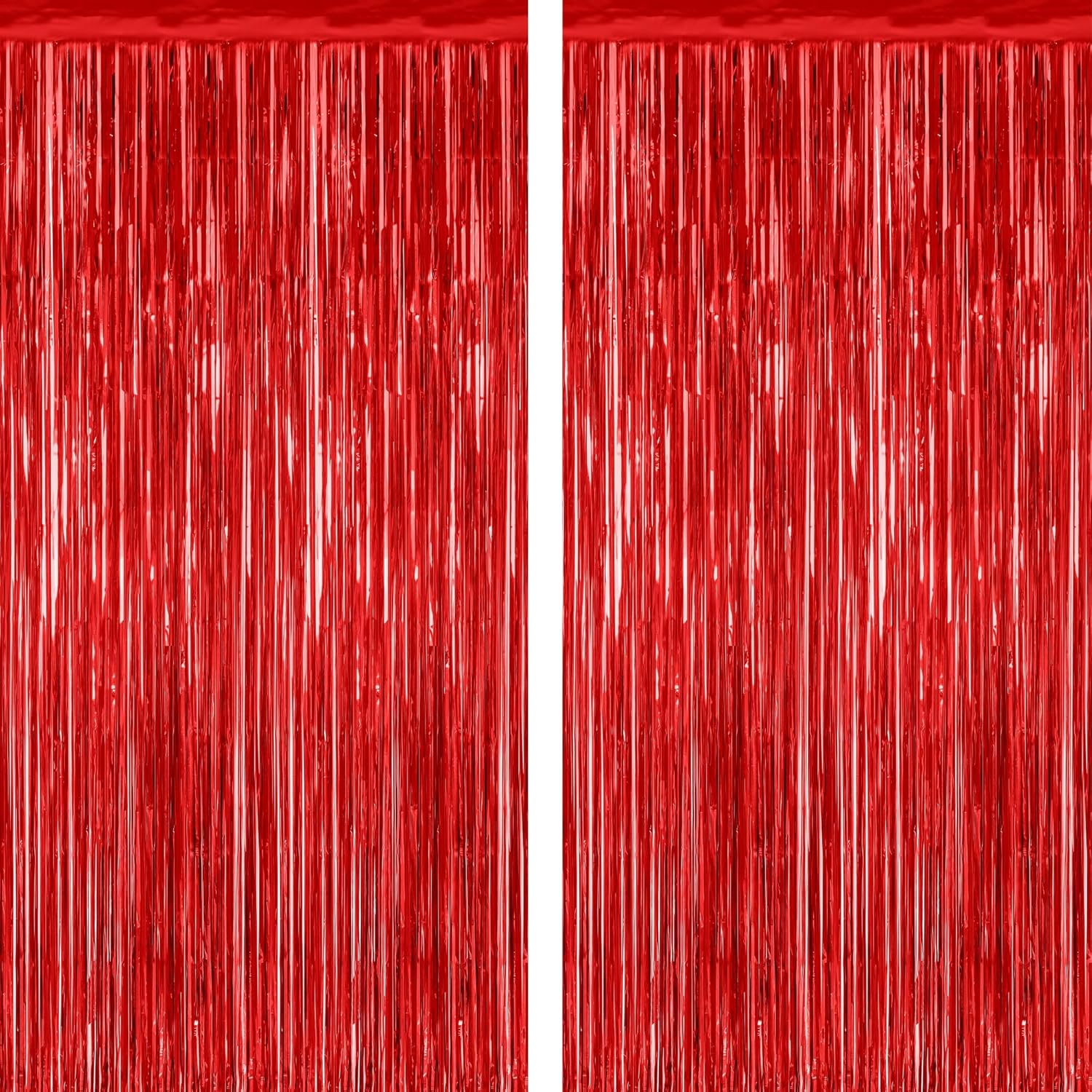 2 Pack Red Tinsel Backdrop Curtains for Wedding and Parties