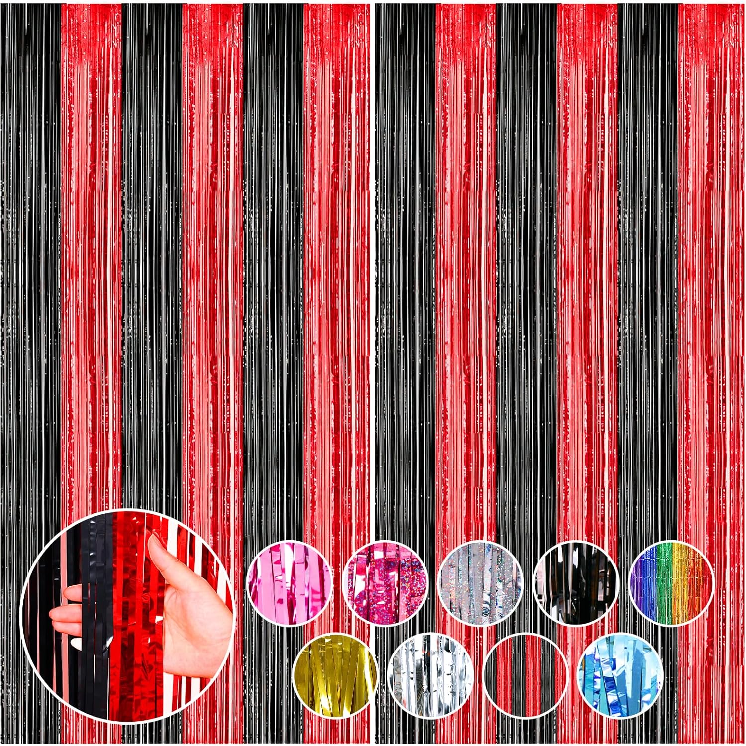 Rubfac 2 Pack Red Black Backdrop Tinsel Curtains