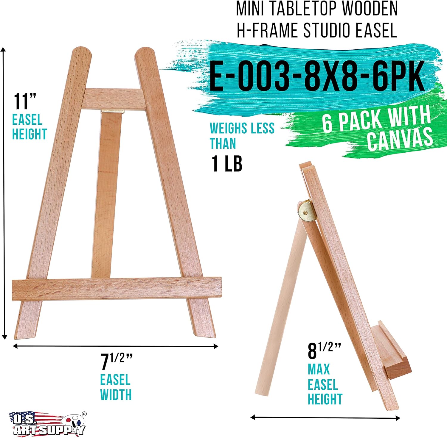 US Art Supply 8x8 Stretched Canvas Easel Kit 6 Pack