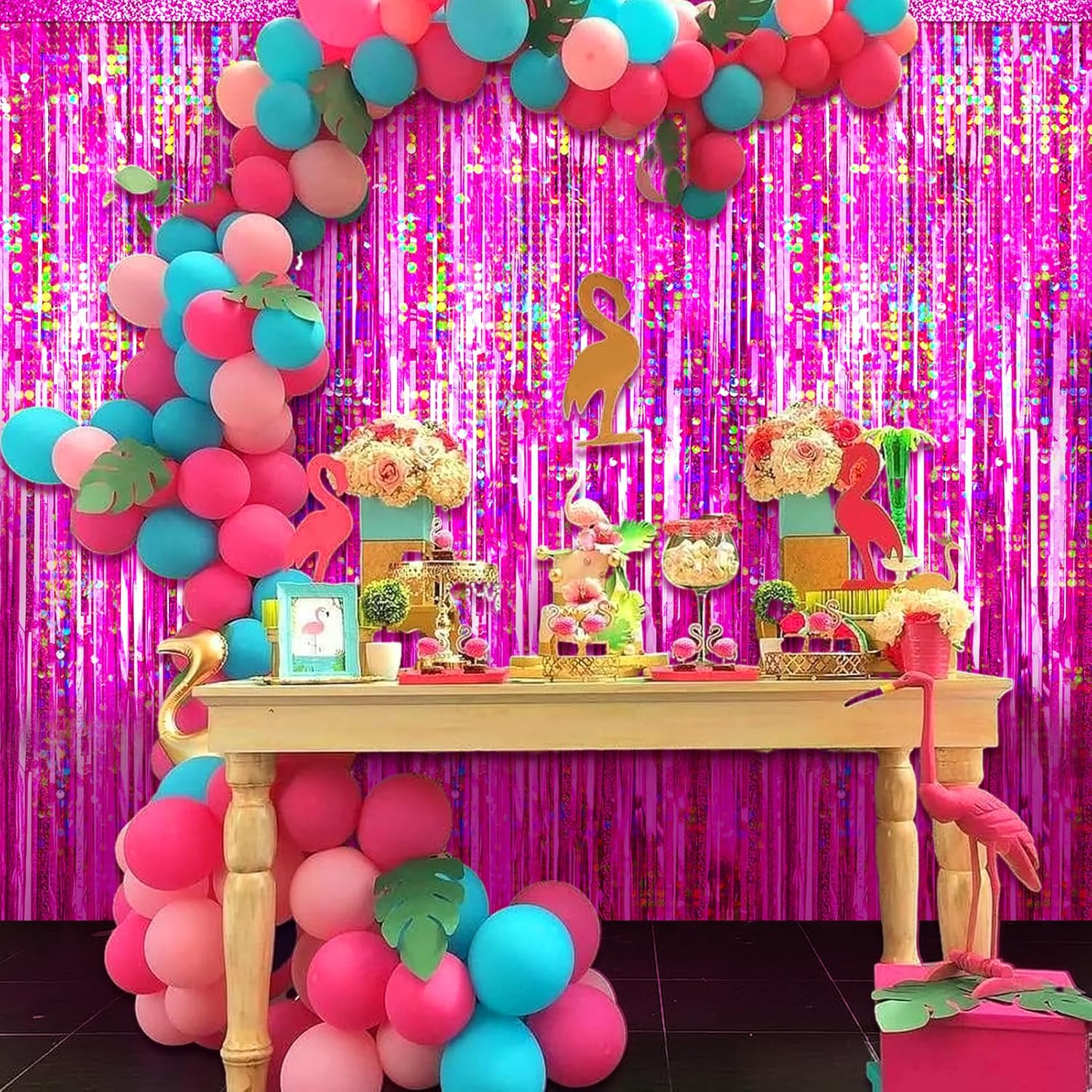 4-Pack Hot Pink Foil Fringe Backdrop
