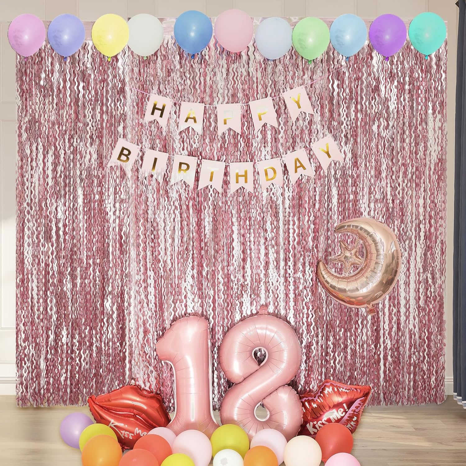 4 Pack Pink Wavy Tinsel Curtain Backdrop