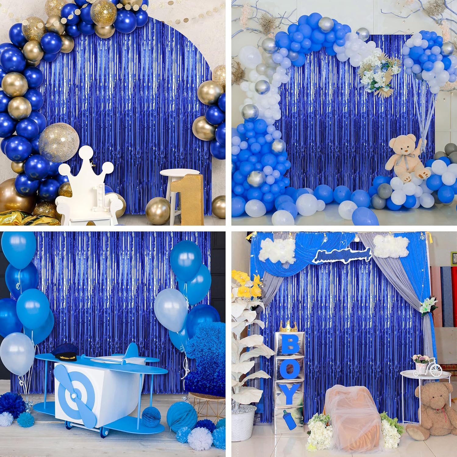 Crosize 3 Pack Foil Fringe Backdrop Curtains 33x99ft Blue