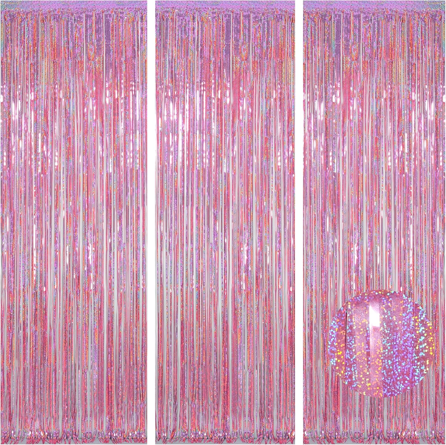 Melsan 3 Pack Foil Fringe Curtains Pink Tinsel
